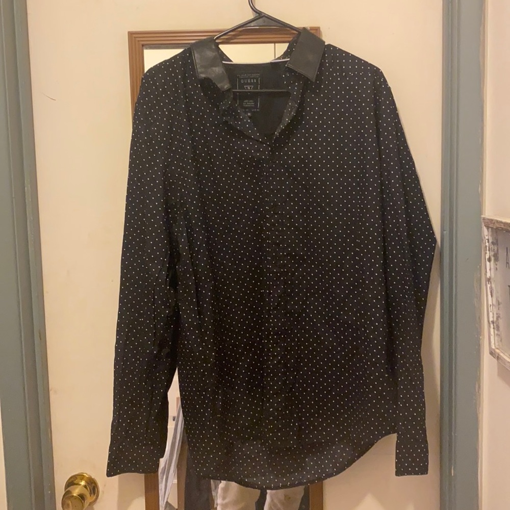 Guess faux button down leather collar
